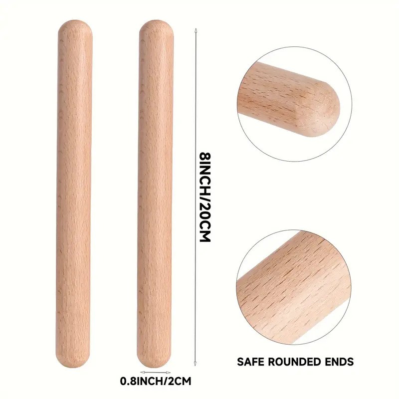 Musical Instrument Craft - 8PCS Unfinished Natural Wood Rhythm Sticks,