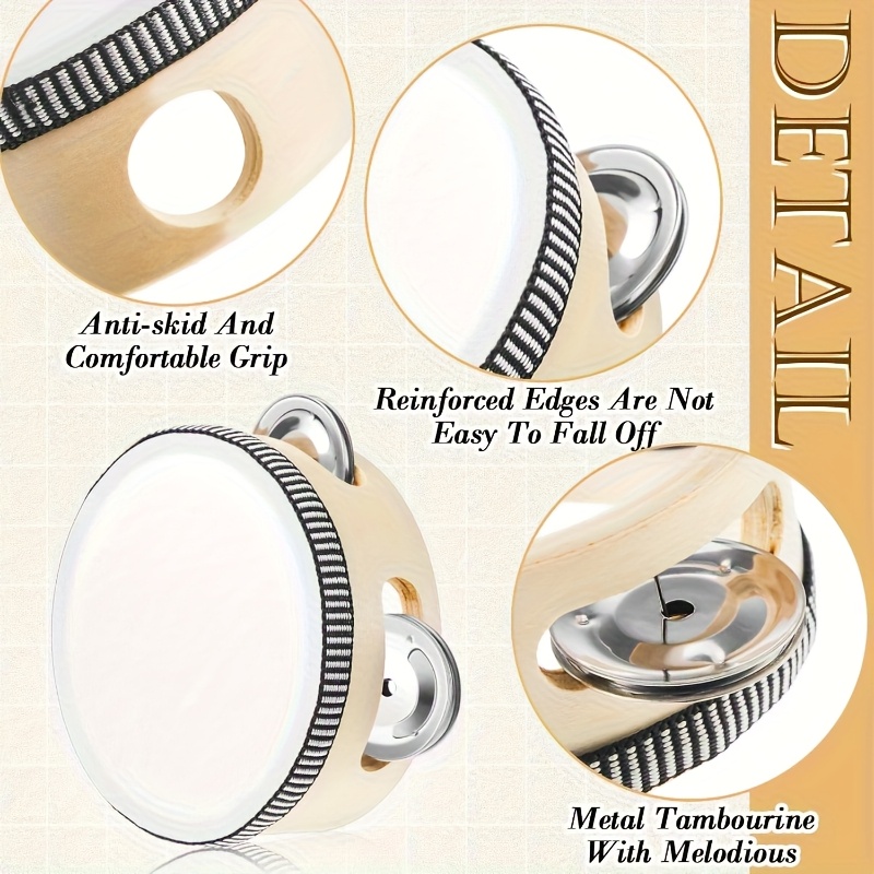 1/3pcs Wooden Tambourine 6/8/1 - Musical Instrument Game 评论和价格